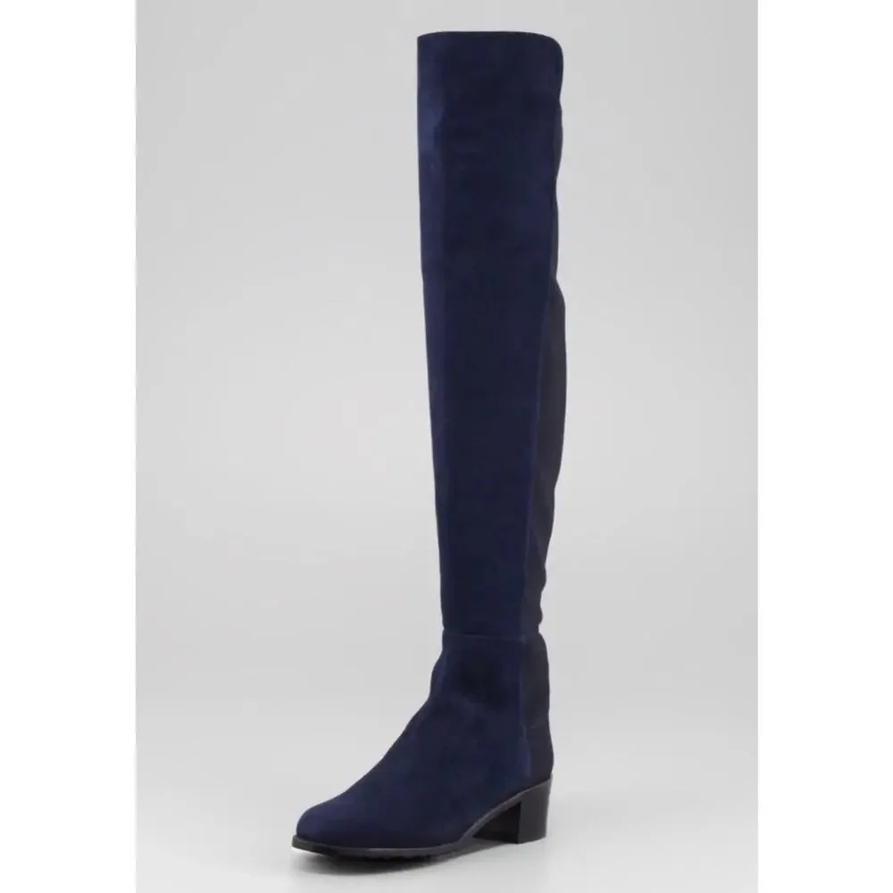 Stuart Weitzman Two Toe Blue 5050 Stretch Suede Over Knee Boots Size Women's 6